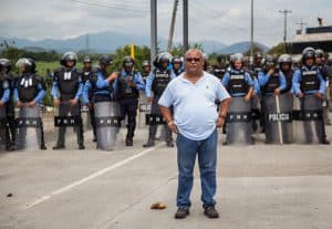Fr Melo at a pro-democracy gathering in Honduras