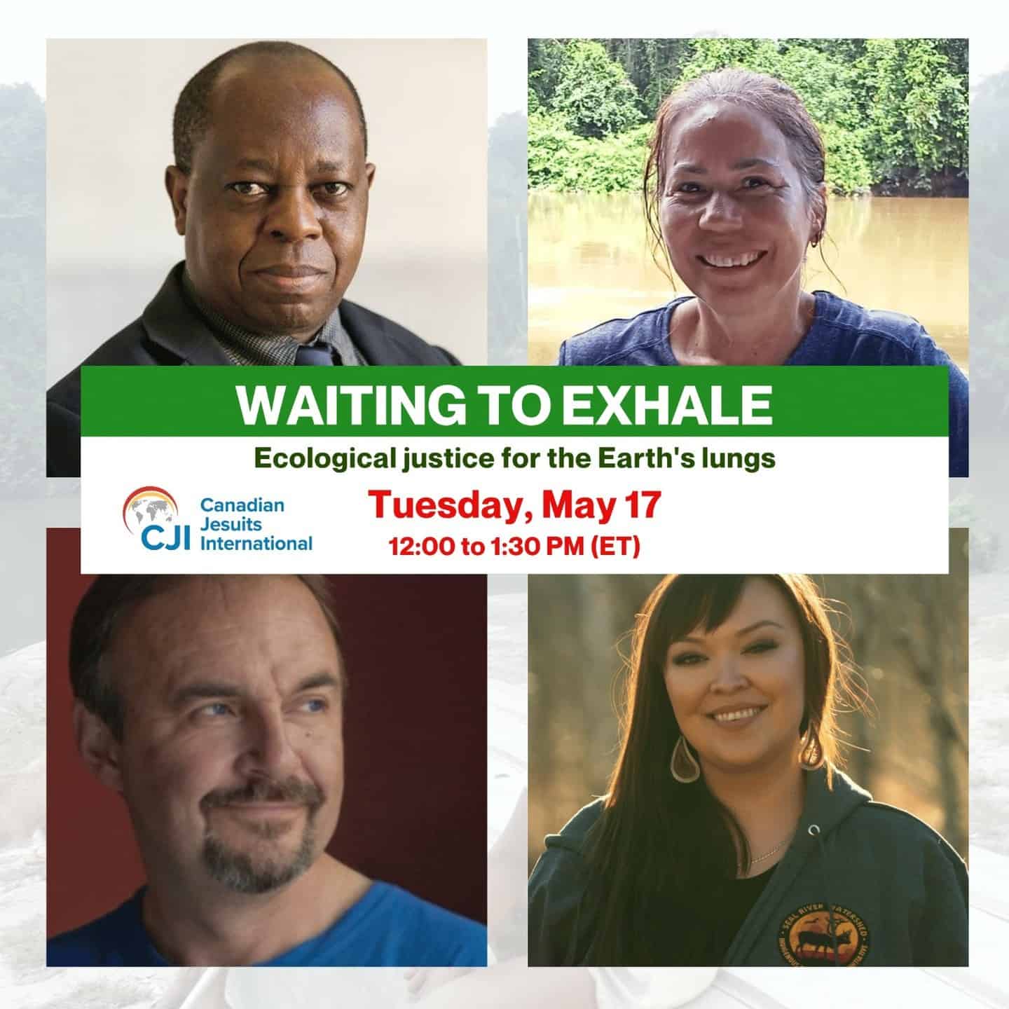 Join us for a discussion on climate change and the challenges faced by the people who call the Amazon, the Congo Basin and the Boreal forest home.Tue, May 17, 2022
12:00 PM – 1:30 PM EDTThe Amazon, the Congo Basin, and the Boreal Forest are often described as the planet’s lungs -- these regions absorb enormous amounts of carbon dioxide in the atmosphere and breathe out oxygen. Their protection is crucial in mitigating climate change.Canadian Jesuits International is pleased to invite Rigobert Minani SJ (Ecclesial Network of the Congo Basin Forest), Laura Vicuña Pereira Manso, CF (Ecclesial Conference of the Amazon Region), Ron Thiessen (Canadian Parks & Wilderness Society – Manitoba chapter) and Stephanie Thorassie (Seal River Watershed Alliance) to speak about the challenges that these regions and their people face.https://bitly.com/EarthsLungs
#amazon #socialjustice #climatejustice #indigenouspeople #borealforest #congobasin #ecologicaljustice