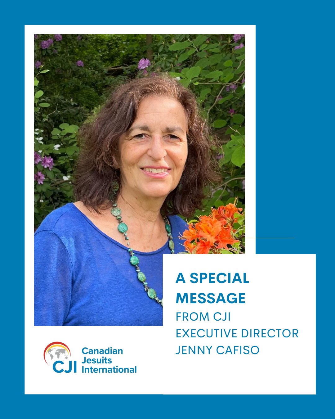 Dear CJI friends and supporters, 

I am writing to let you know that after 23 years as Executive Director at Canadian Jesuits International (CJI), I have informed the CJI Board and staff that I will be stepping down from my position at the end of 2026. 

The CJI Board and the Province of the Jesuits of Canada have begun the process of searching for my successor and have appointed a search committee to lead the recruitment process. You will find the job posting and the job description in this link:
bit.ly/CJIEDJob or click link in bio. 

I encourage you to pass them on to anyone who may be interested in this exciting, enriching, fulfilling role. It offers the opportunity to live a life of purpose, to make a difference, to work with an amazing team, and connect with people in Canada and around the world who are deeply committed to working for justice and peace and who inspire me every day. 

Over the next few months, we will have the opportunity to talk, meet, reflect, to be grateful and dream together. I will stay until the end of the year, and you will hear from me again, but for now, please help us find the best candidate who can lead CJI into its next chapter. 

With gratitude, 
Jenny