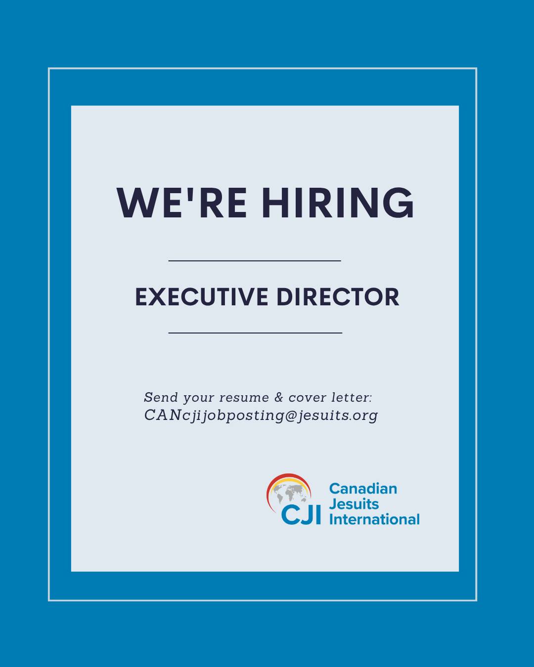Are you ready to turn your commitment to social justice into meaningful global impact? 

Canadian Jesuits International (CJI) is looking for its next Executive Director—a visionary, values-driven leader to guide our organization into its next chapter of sustainability and growth.

The Ideal Leader is:
* Rooted in Catholic Social Teaching & Ignatian Spirituality 
* Has a deep commitment to solidarity with the poor and marginalized
* A proven steward of organizational sustainability & growth 
* A collaborative relationship-builder for national & international networks 

This is more than a job—it’s a calling, If you have the vision to lead, the heart for solidarity, and the skills to manage a dynamic international solidarity network, we encourage you to apply.

🔗 Click the link in our bio to read the full job description and apply

#CJI #Hiring #ExecutiveDirector #NonProfitLeadership #SocialJustice #IgnatianSpirituality #FaithThatDoesJustice #GlobalSolidarity #CareersWithPurpose
